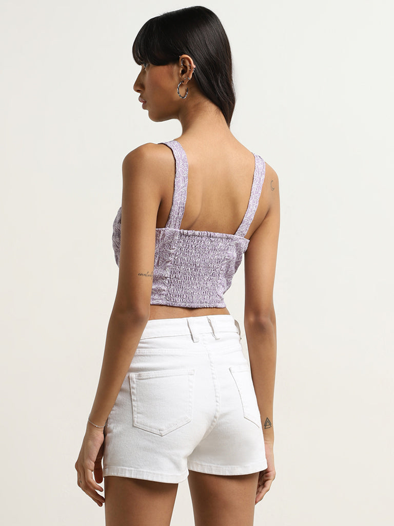 Nuon Lilac Floral Printed Corset-Style Top