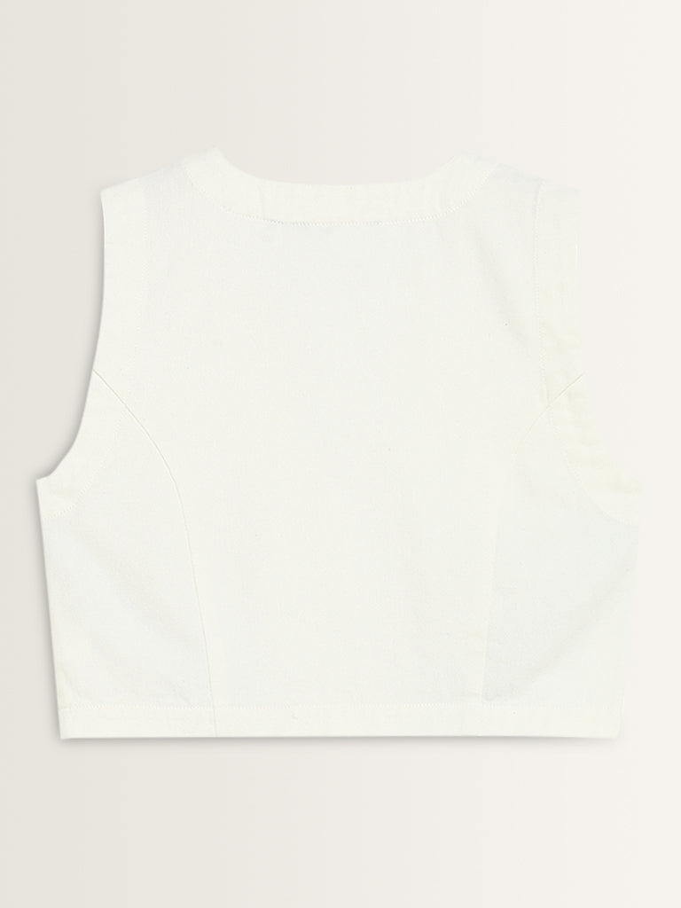 Nuon White Waistcoat-Style Cotton Top