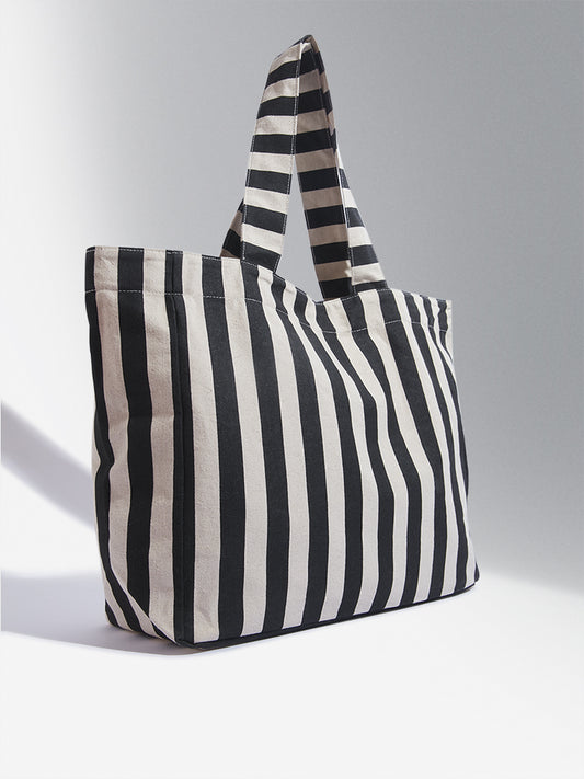 Westside Black & White Striped Alex Tote Bag