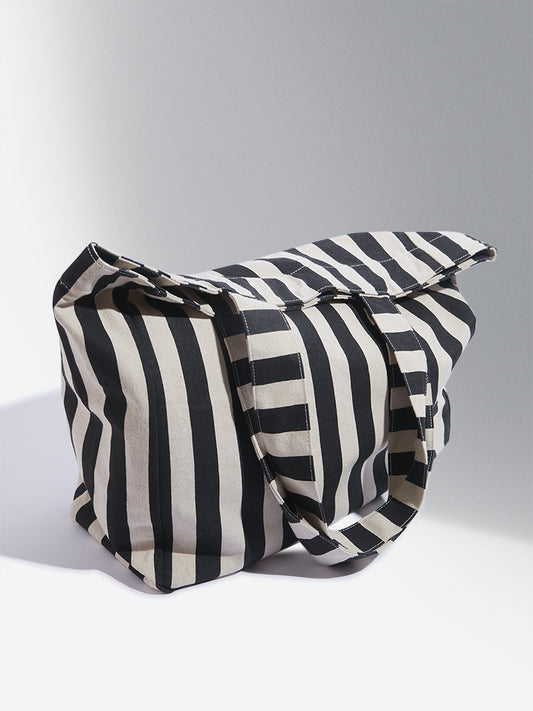 Westside Black & White Striped Alex Tote Bag