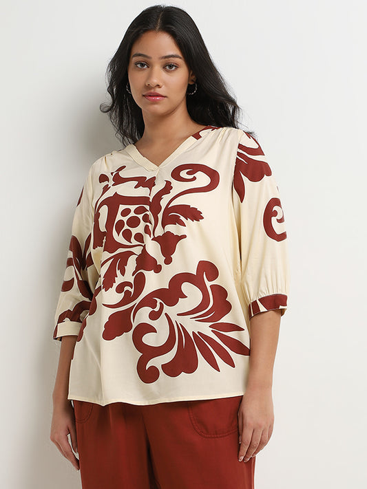 Gia Light Beige Abstract Printed Blouse
