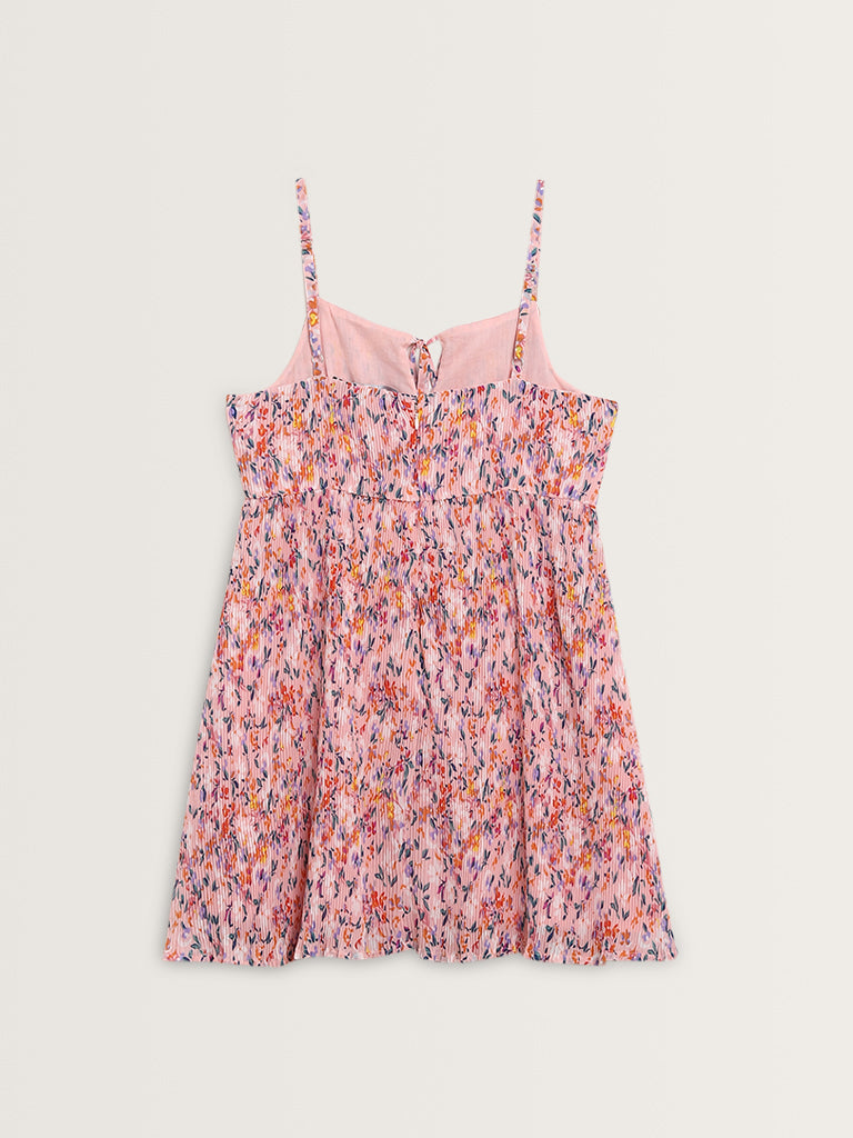 Nuon Pink Floral Pleated A-Line Dress