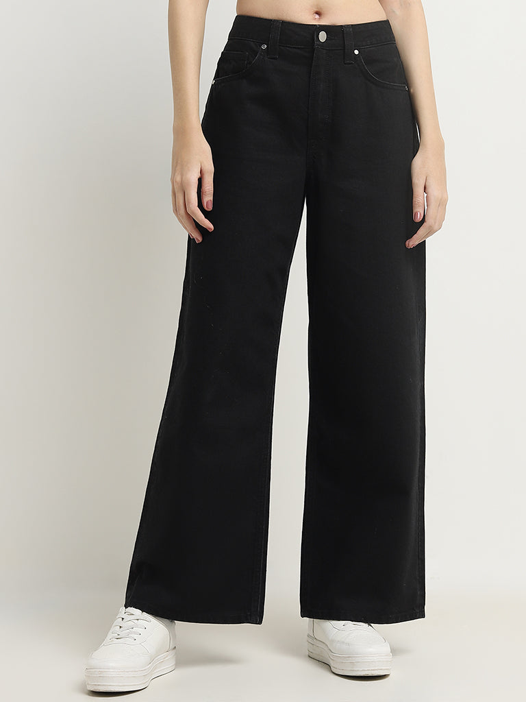 Nuon Black Wide - Leg Fit Mid - Rise Jeans