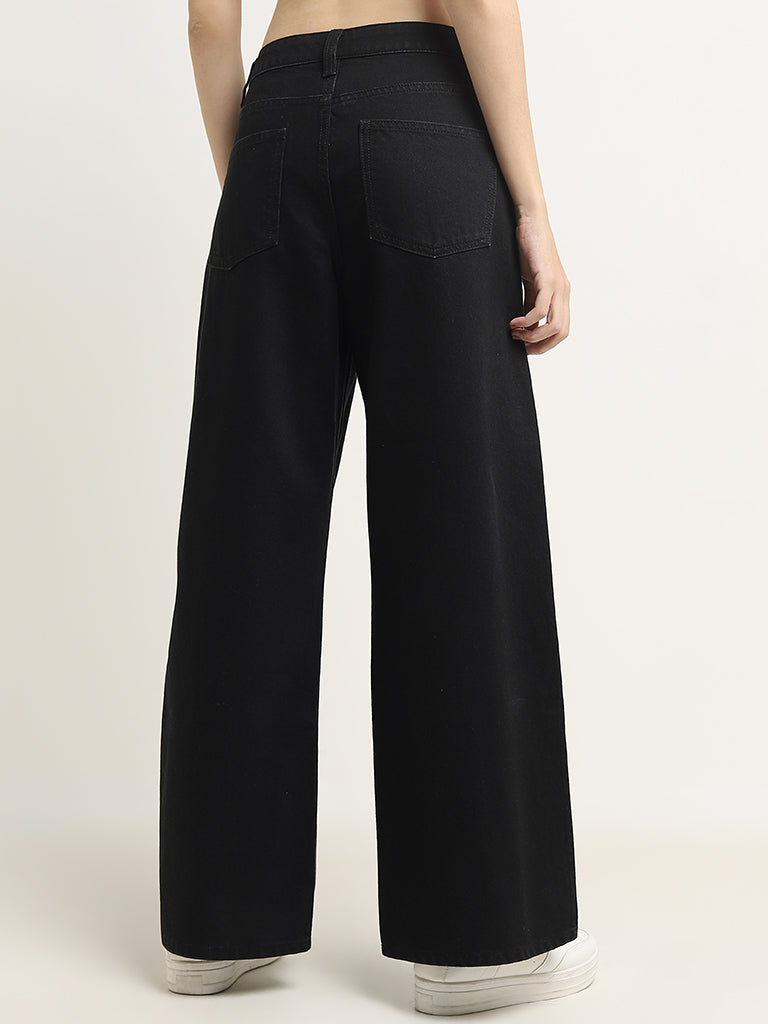 Nuon Black Wide - Leg Fit Mid - Rise Jeans