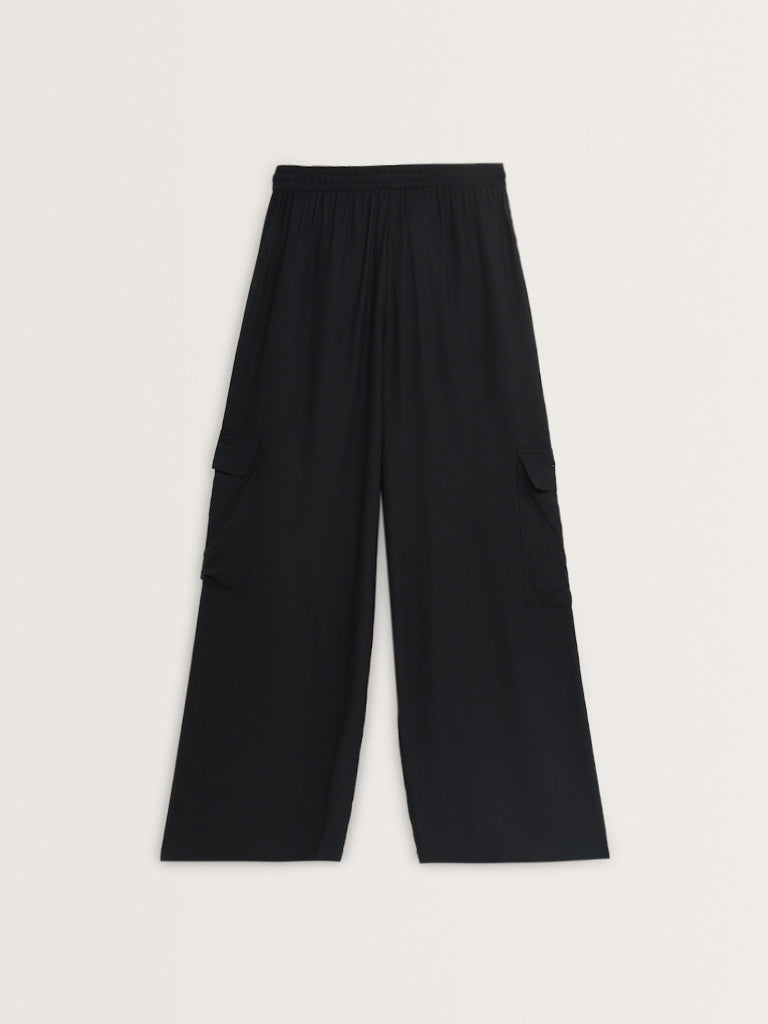 LOV Black High-Rise Cargo-Style Pants