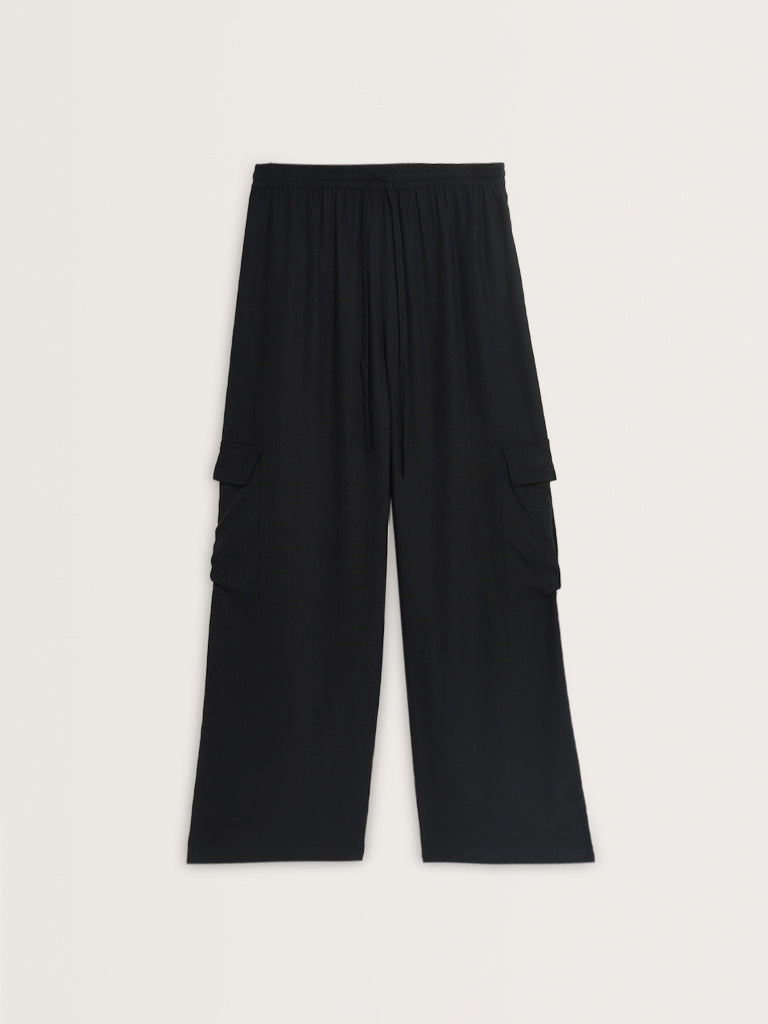 LOV Black High-Rise Cargo-Style Pants