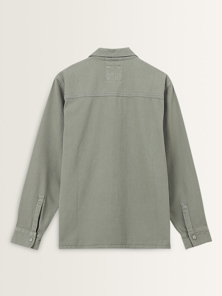 WES Casuals Light Sage Relaxed-Fit Cotton Jacket