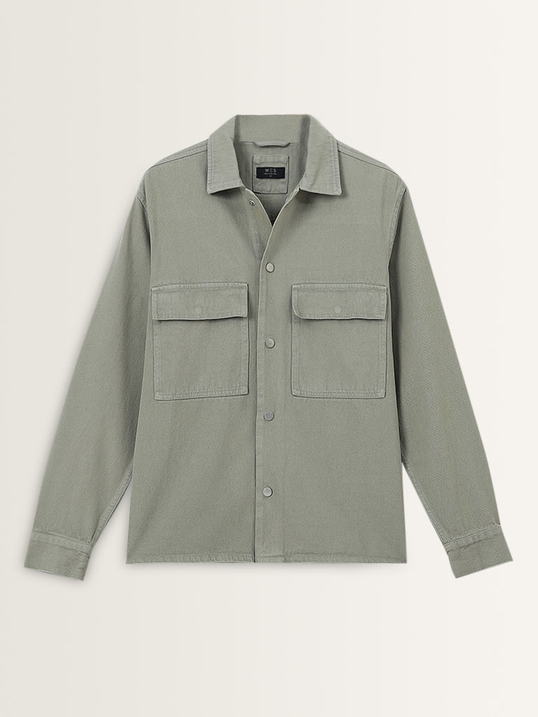 WES Casuals Light Sage Relaxed-Fit Cotton Jacket