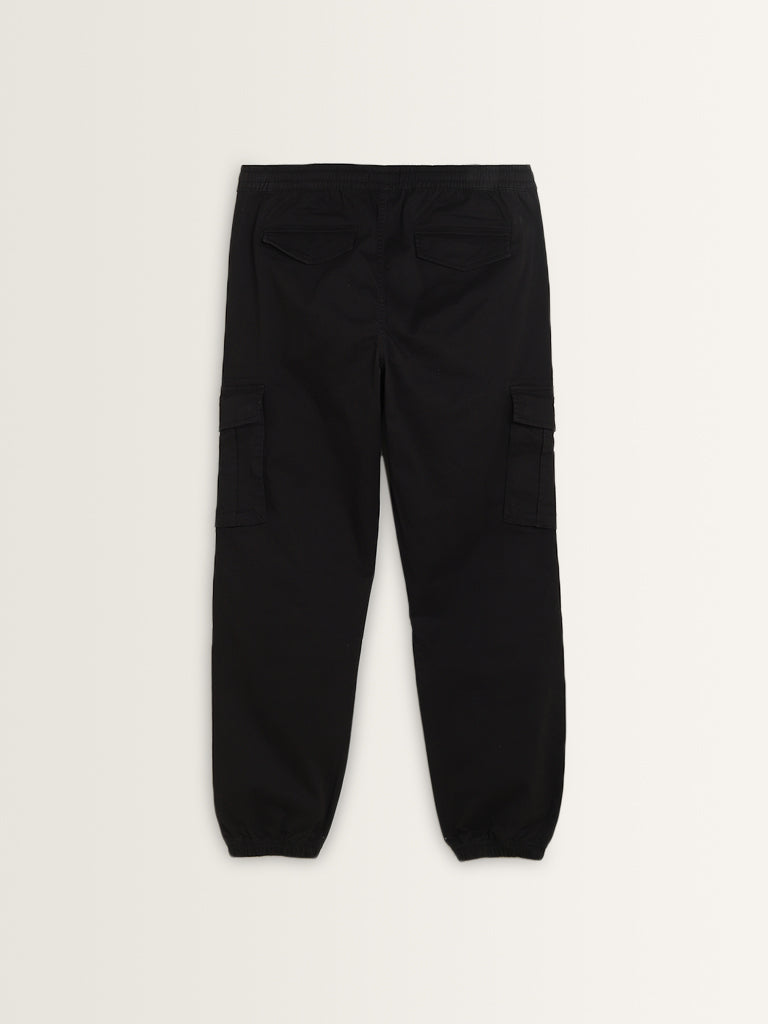 WES Casuals Black Relaxed-Fit Mid-Rise Cotton Blend Chinos