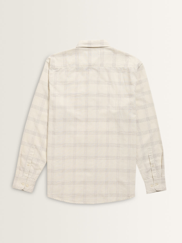 WES Casuals Off-White Checkered Relaxed-Fit Cotton Shirt