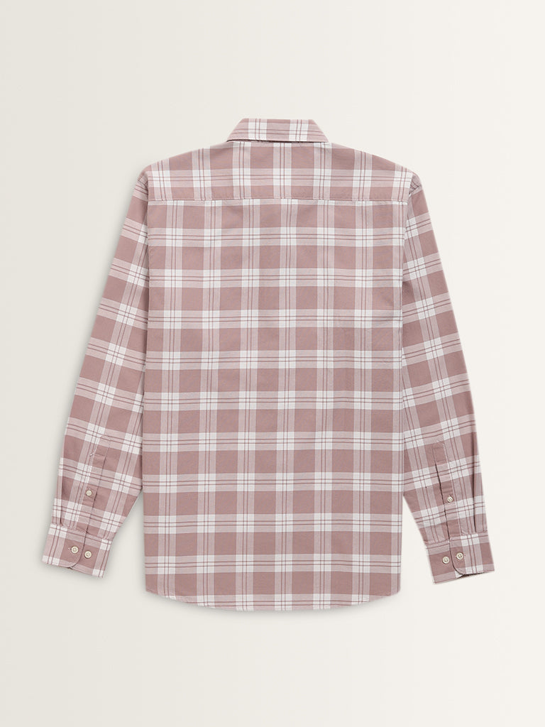 WES Casuals Pink Checkered Design Relaxed-Fit Cotton Shirt