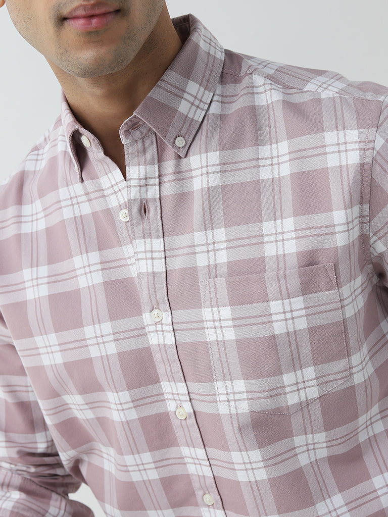 WES Casuals Pink Checkered Design Relaxed-Fit Cotton Shirt