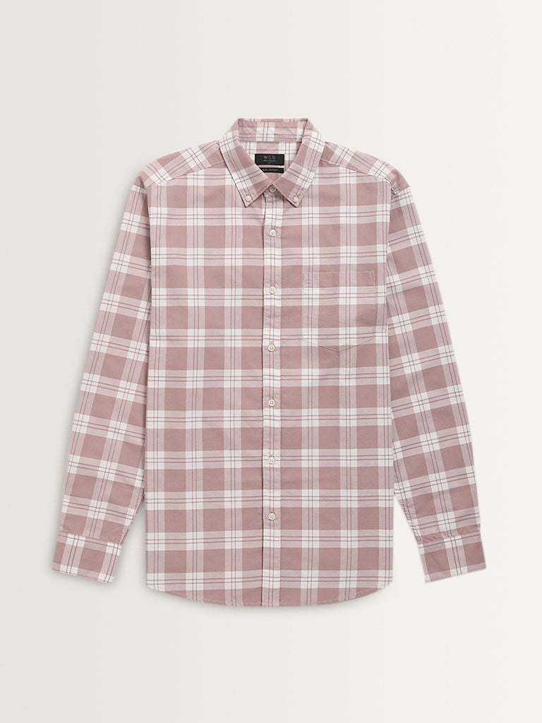 WES Casuals Pink Checkered Design Relaxed-Fit Cotton Shirt