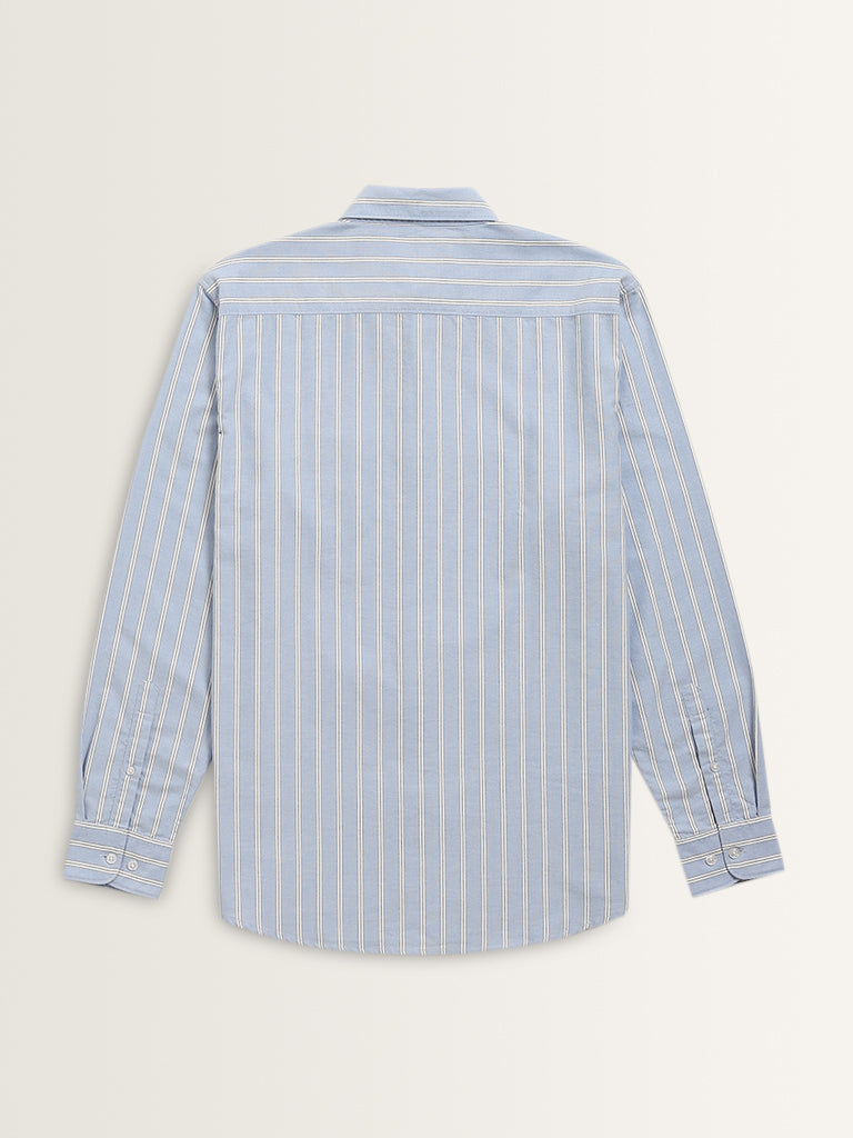 WES Casuals Blue Striped Design Relaxed-Fit Cotton Shirt