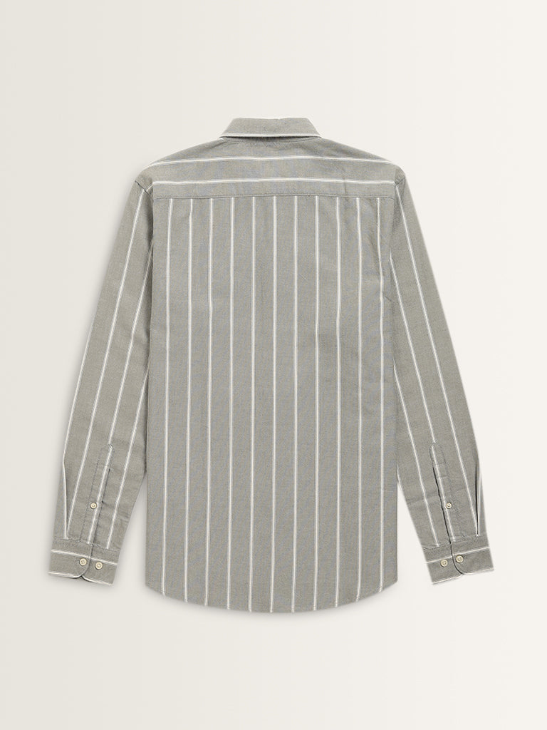 WES Casuals Sage Stripe Printed Slim-Fit Cotton Shirt