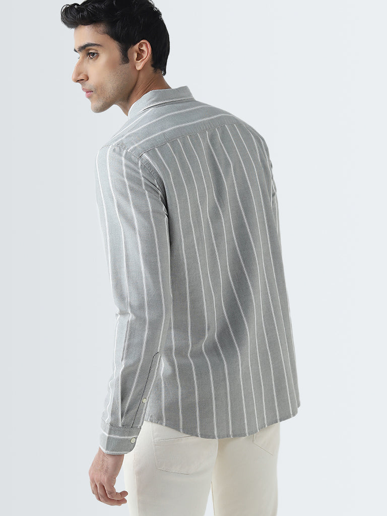 WES Casuals Sage Stripe Printed Slim-Fit Cotton Shirt