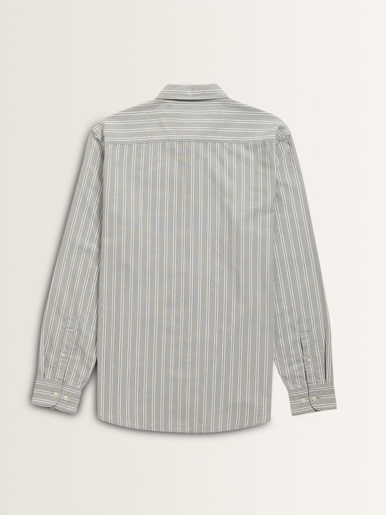 WES Casuals Sage Striped Relaxed-Fit Cotton Shirt