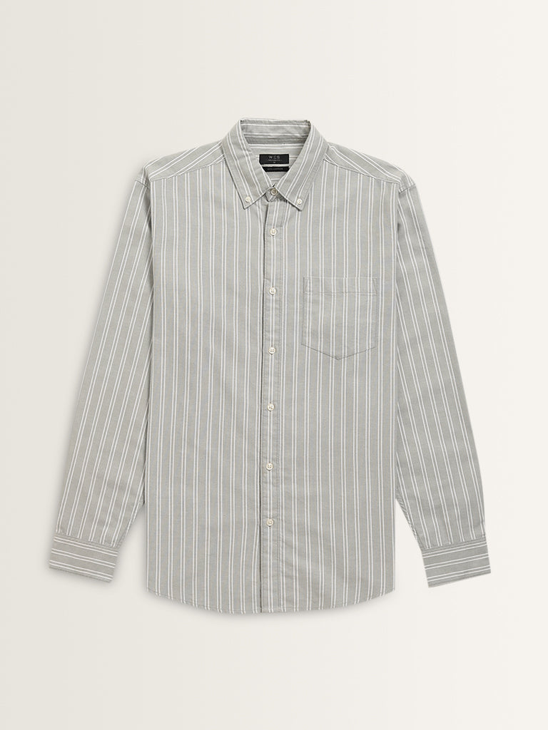 WES Casuals Sage Striped Relaxed-Fit Cotton Shirt