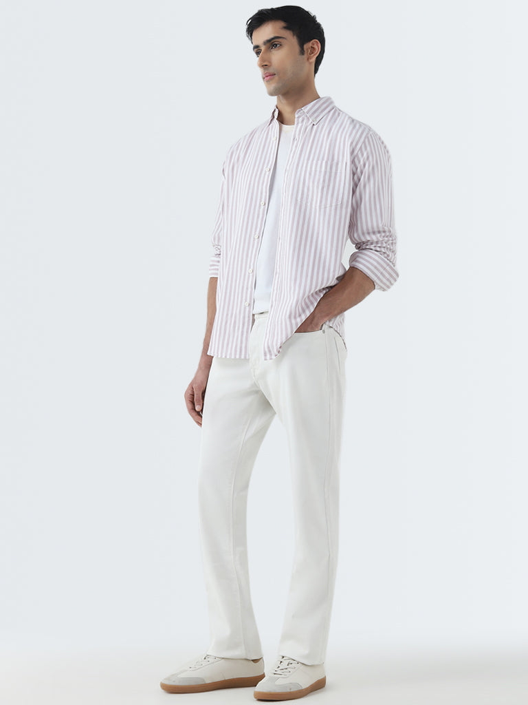 WES Casuals Pink Stripe Printed Relaxed-Fit Cotton Shirt