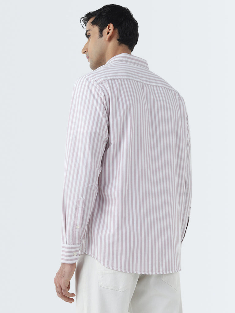 WES Casuals Pink Stripe Printed Relaxed-Fit Cotton Shirt