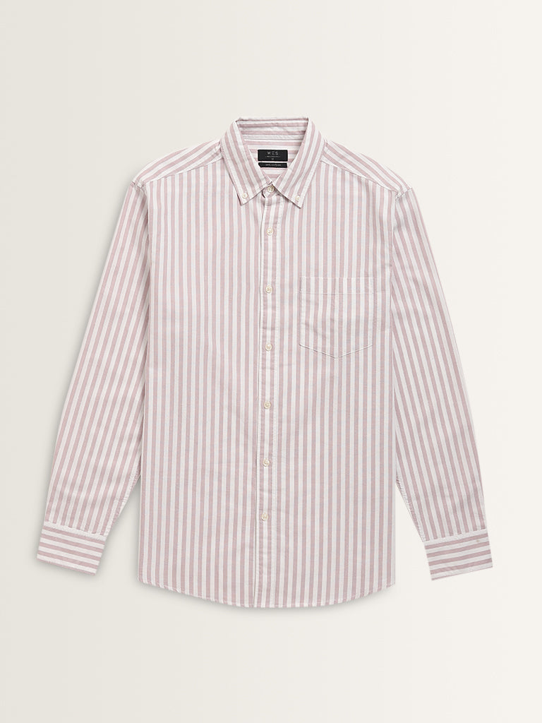 WES Casuals Pink Stripe Printed Relaxed-Fit Cotton Shirt