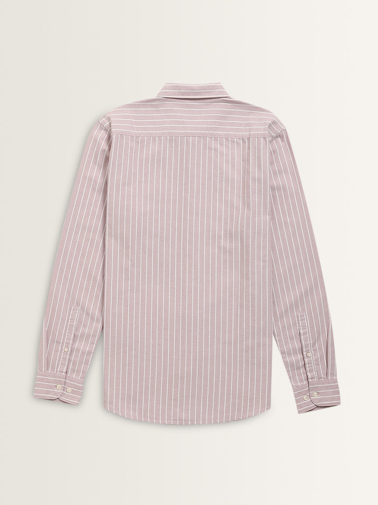 WES Casuals Pink Striped Slim-Fit Cotton Shirt