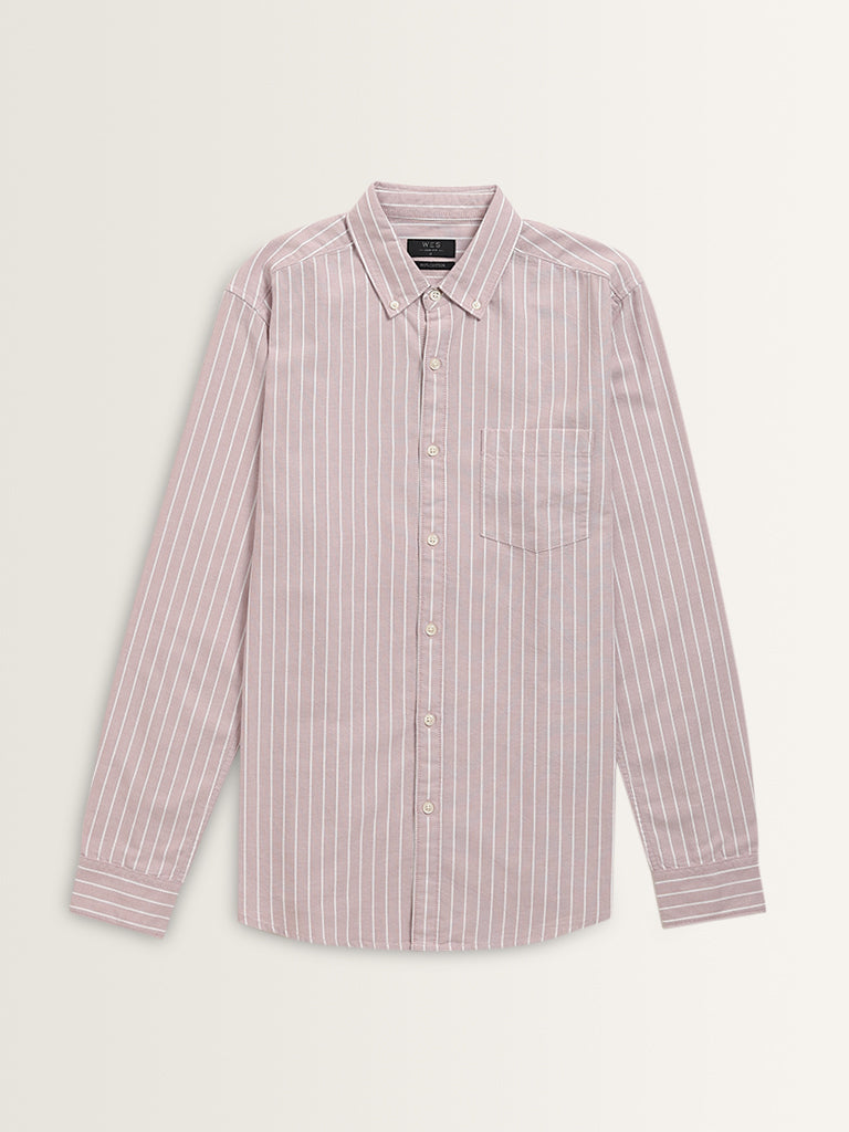 WES Casuals Pink Striped Slim-Fit Cotton Shirt