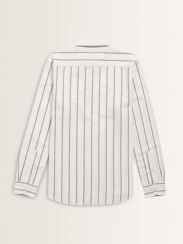 WES Casuals White Stripe Printed Slim-Fit Cotton Shirt