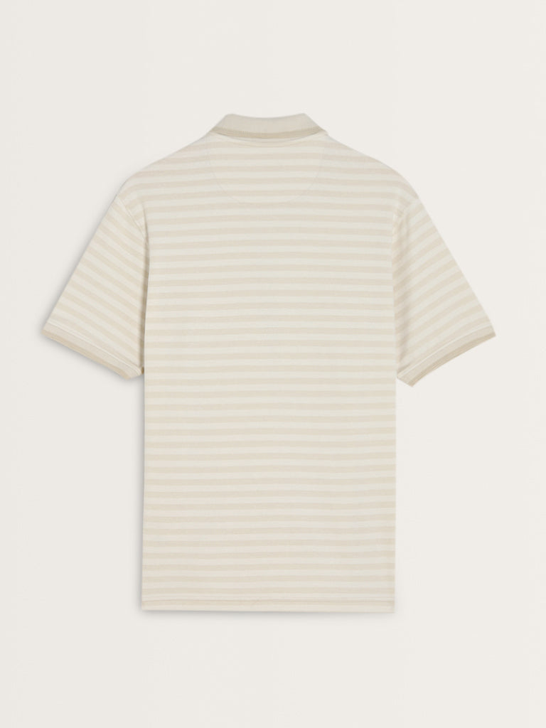 WES Casuals Beige Stripe Design Relaxed-Fit Polo T-Shirt