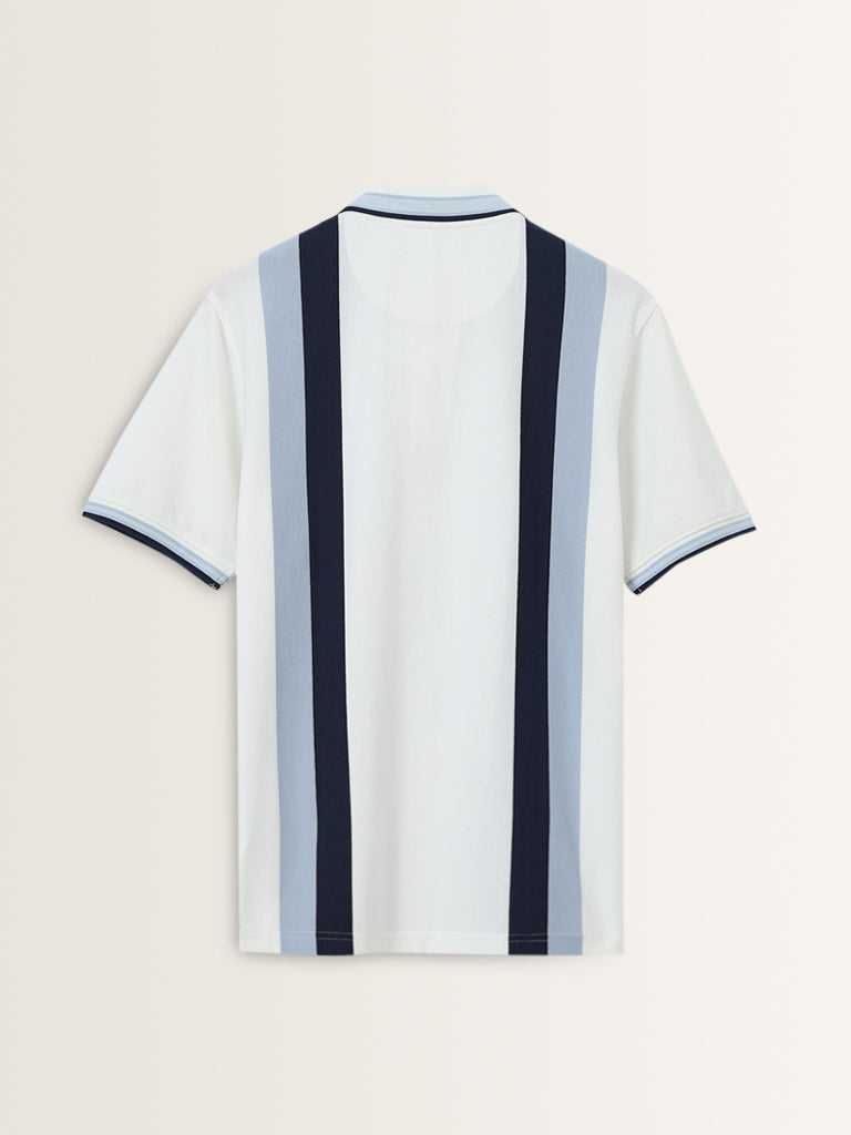 WES Casuals Blue Striped Relaxed-Fit Polo T-Shirt