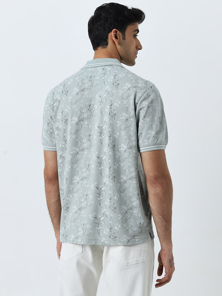 WES Casuals Sage Floral Printed Relaxed-Fit Polo T-Shirt