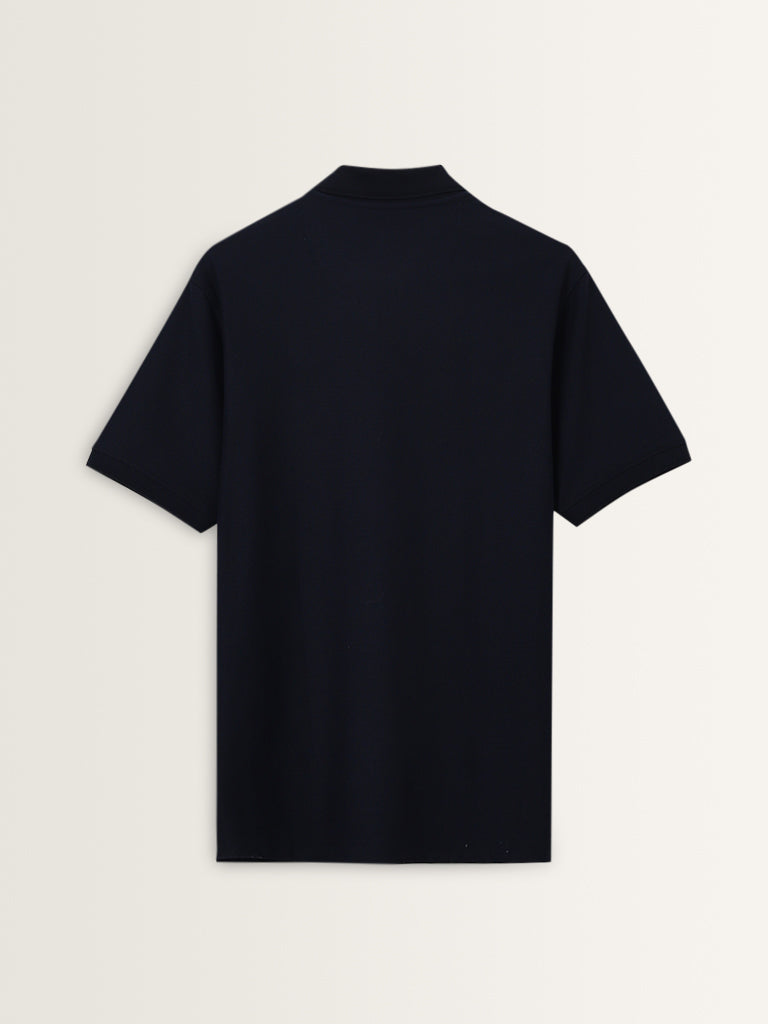 WES Casuals Navy Solid Relaxed-Fit Polo T-Shirt