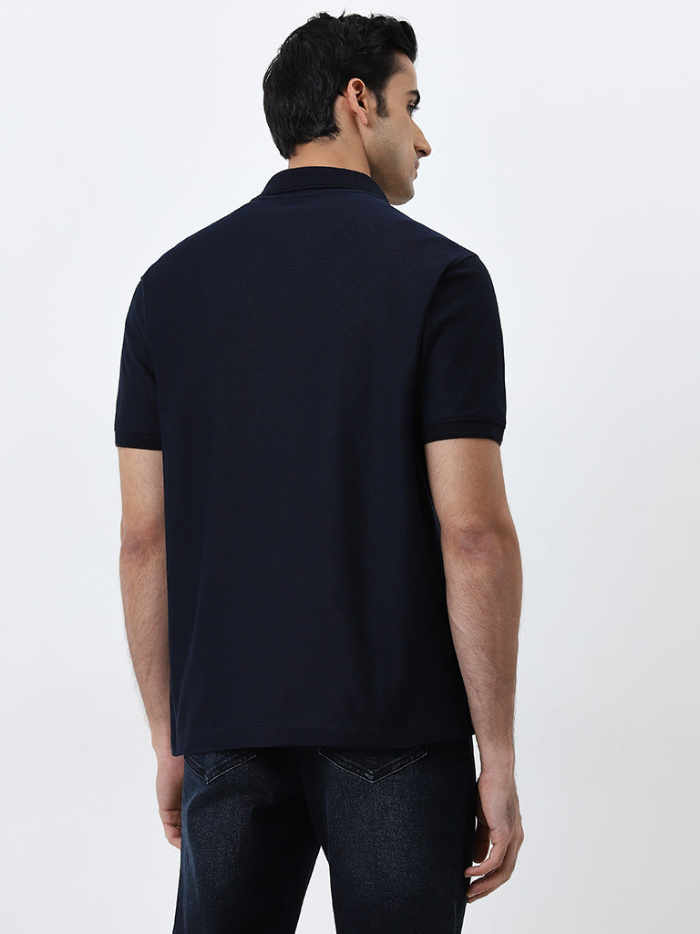 WES Casuals Navy Solid Relaxed-Fit Polo T-Shirt