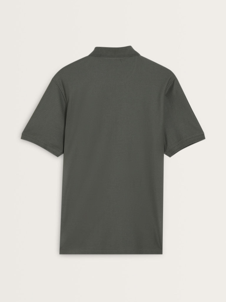 WES Casuals Olive Textured Pattern Relaxed-Fit Polo T-Shirt