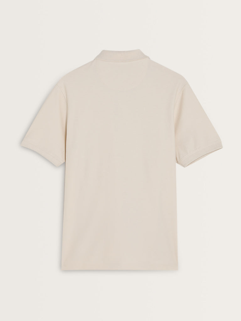 WES Casuals Light Beige Textured Relaxed-Fit Polo T-Shirt