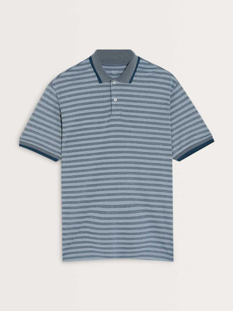 WES Casuals Blue Striped Relaxed-Fit T-Shirt