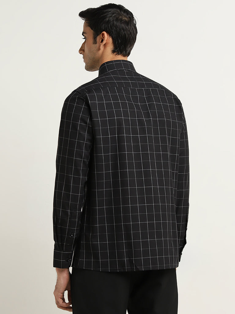 WES Formals Black Checks Printed Slim-Fit Shirt