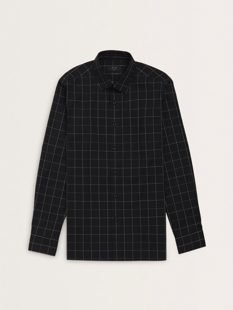 WES Formals Black Checks Printed Slim-Fit Shirt