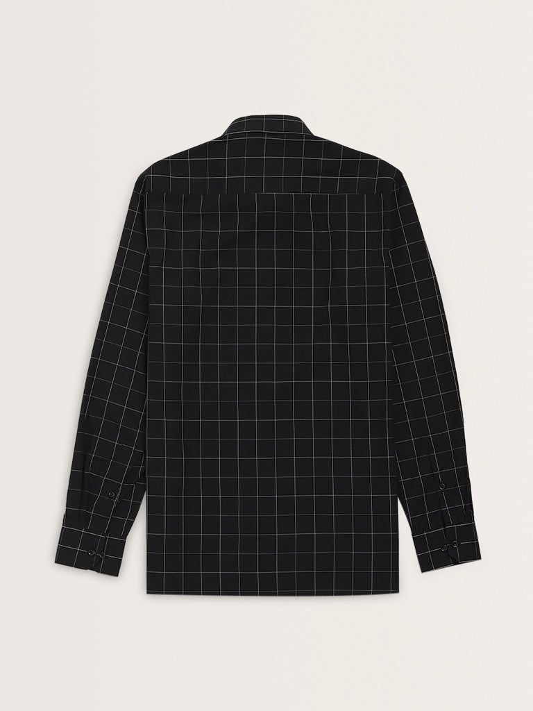 WES Formals Black Checks Printed Slim-Fit Shirt