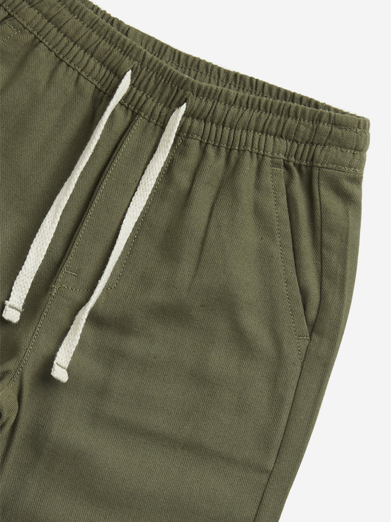 HOP Kids Olive Solid Mid-Rise Cotton Blend Pants