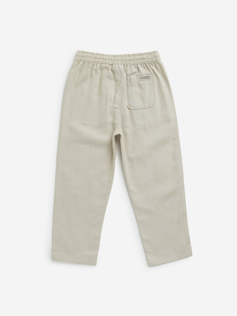 HOP Kids Beige Mid-Rise Cotton Blend Trousers