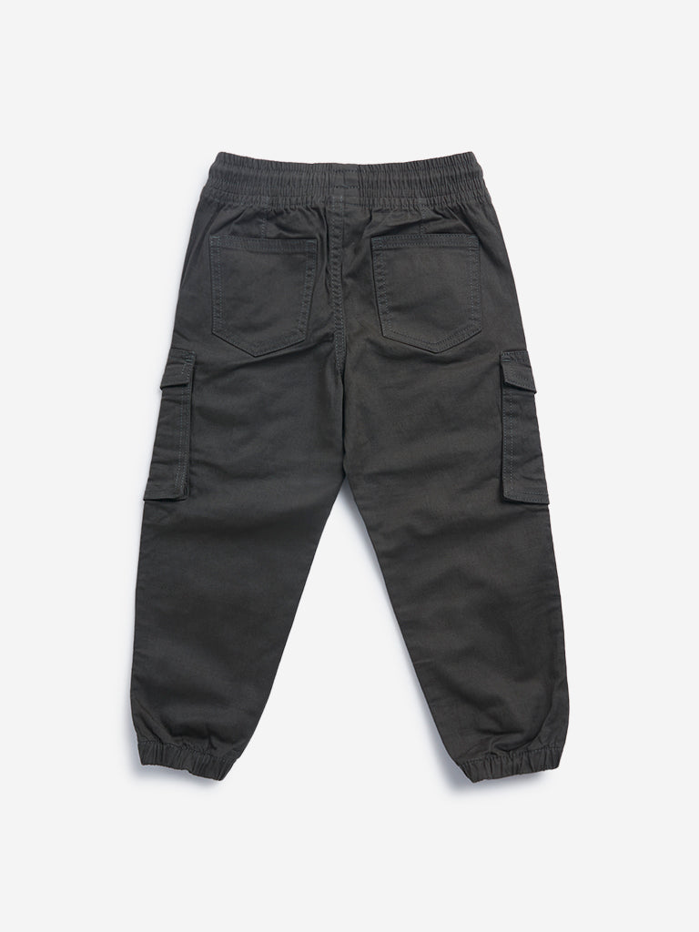 HOP Kids Dark Olive Cargo-Style Mid-Rise Cotton Blend Joggers