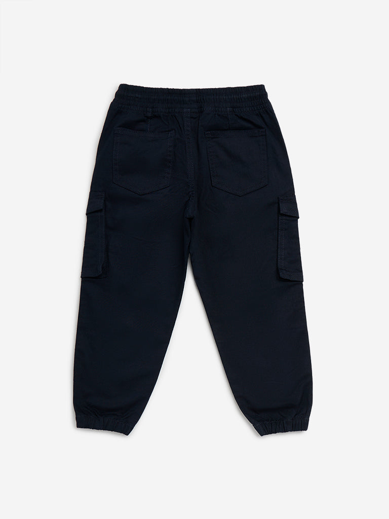 HOP Kids Navy Cargo-Style Relaxed-Fit Mid-Rise Cotton Blend Joggers