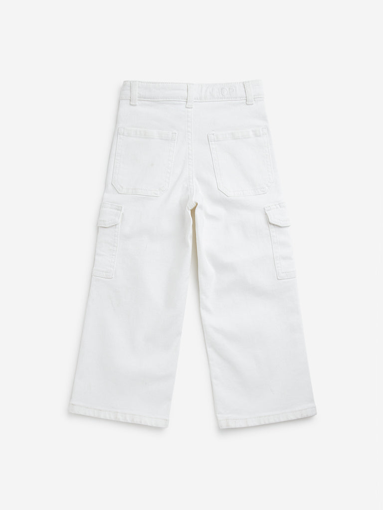 HOP Kids Off-White Floral Straight - Fit Mid - Rise Cargo Jeans