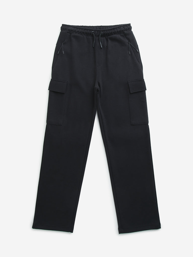 Y&F Kids Black Mid-Rise Cotton Blend Track Pants