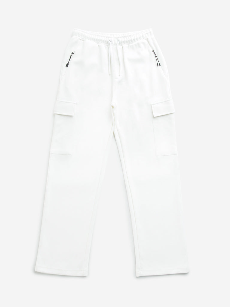 Y&F Kids Off-White Mid-Rise Cotton Blend Track Pants