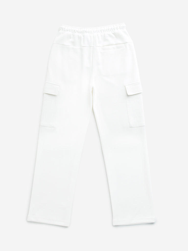 Y&F Kids Off-White Mid-Rise Cotton Blend Track Pants