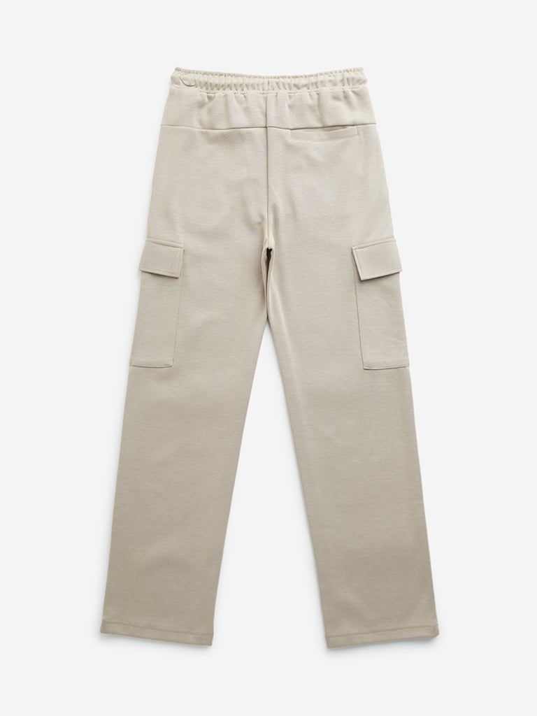 Y&F Kids Beige Mid-Rise Cargo Cotton Blend Track Pants