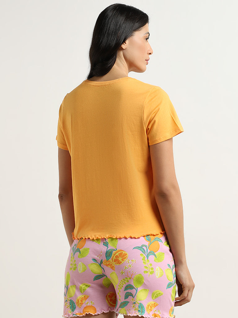 Wunderlove Orange Text Design Cotton Shorts Set In A Bag