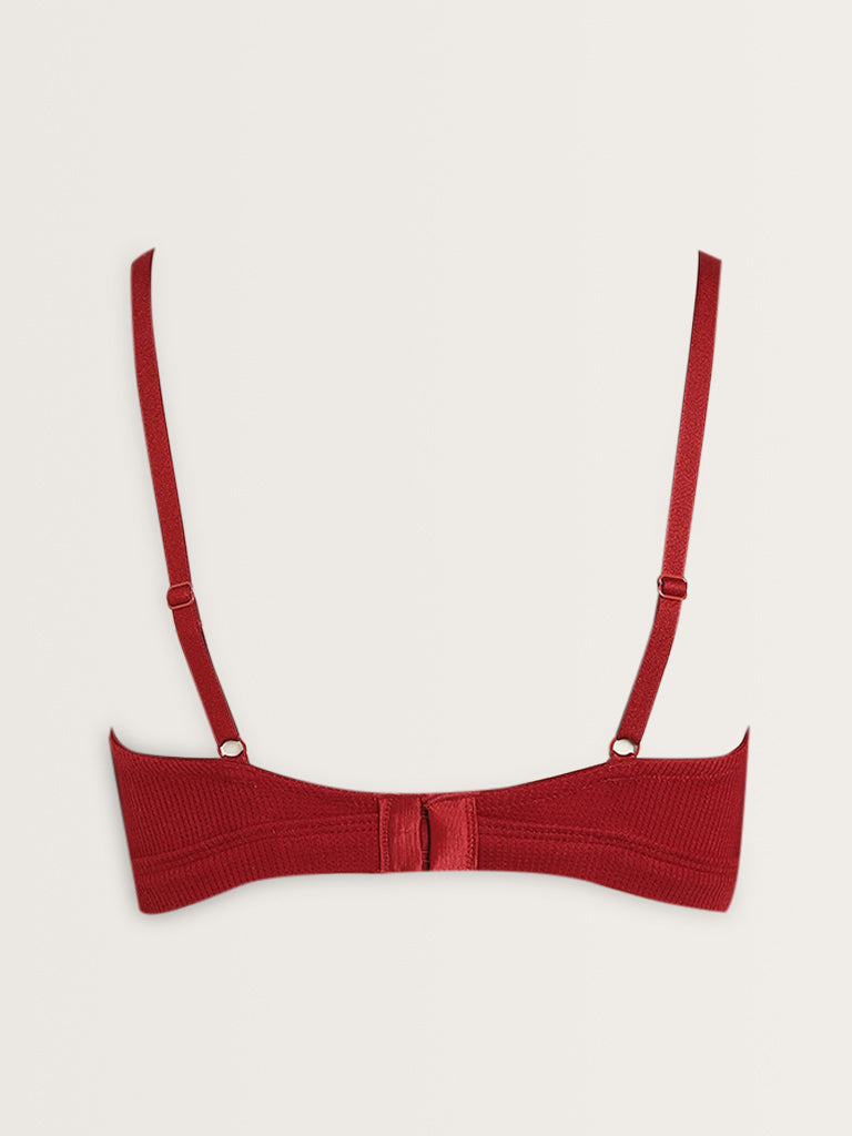 Superstar Red Waffle-Textured Padded Cotton Bra